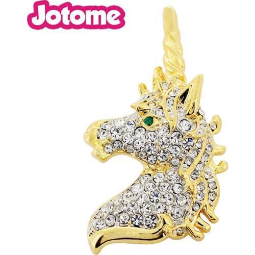 100pcs/lot Gold Crystal Unicorn Clear Rhinestone Pin Brooch