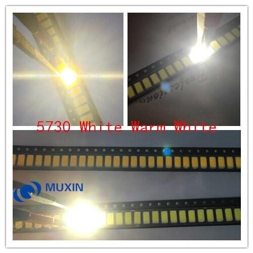 2000pcs/LOT 5730 LED-white1000+Warm white1000 0.5W 50-55lm 6500K White Light SMD 5730 5630 LED chip lamps(3.2v-3.4v)