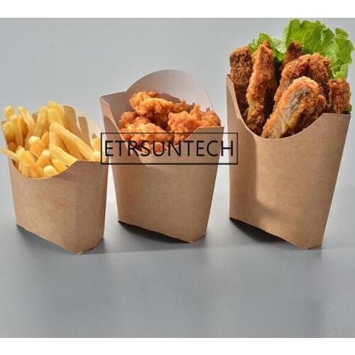 500pcs French Fries Disposable Kraft Paper Snack Anti-oil Cups Packing Box Take away Fast Food Holders Takeaway Supplies