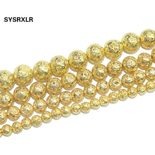 Free Shipping Natural Stone Beads Gold Lava Hematite Round Loose Beads For Jewelry Making Diy Bracelet Necklace 4/6/8/10/12MM