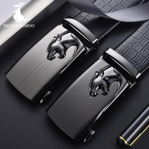 BKC.KANGAROO men belt genuine leather luxury brand automatic buckle formal belt fro man high quality black casual belts Gift