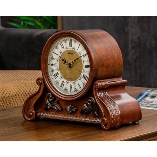 Solid wood European hourly clock seat living room Chinese style clock decoration