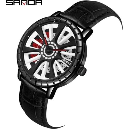 SANDA New Fashion Mens Watches Mens Watches Stainless Steel Wheel Dial Quartz Watch Waterproof Male Clock Relogio Masculino