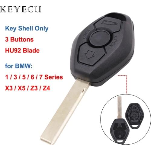 Keyecu Remote Car Key Shell Case Cover Housing 3 Buttons for BMW Z3 Z4 X3 X5 E36 325i 1 3 5 6 7 Series 525i 330i - HU92 Blade