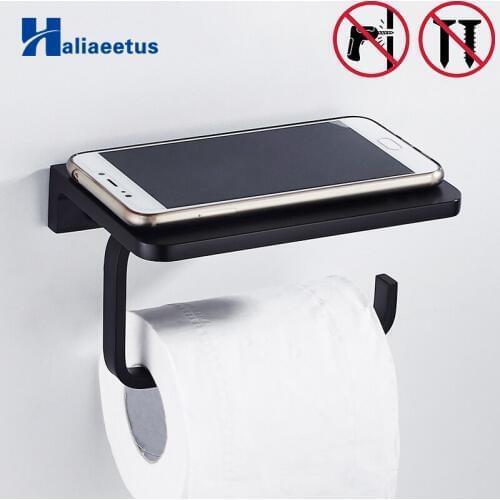 Nail Free Concise wall mounted toilet paper holder Bathroom fixture roll paper holders With Phone shelf