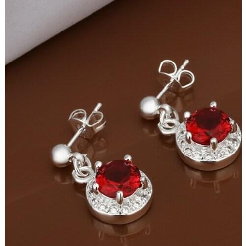 Hot Sale!!Free Shipping 925 Silver Earring,Fashion Sterling Silver Jewelry Inlaid Red Stone Earrings SMTE450