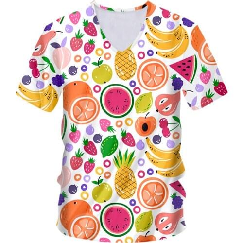 IFPD 3D Colorful Fruit Print Tshirt Mens V-neck T Shirts Summer Beach Short Sleeve Harajuku Oversized T-shirt For Men Wholesale