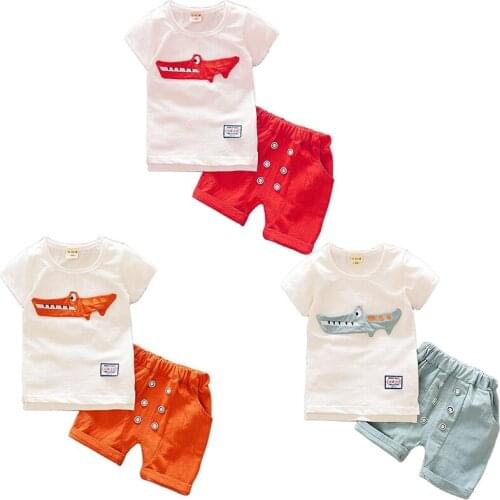 Baby Boys Summer Clothing Set Infant Clothes Suit Childrens Crocodile Short Sleeve +Shorts Toddler Homewear Set Kids Outfits