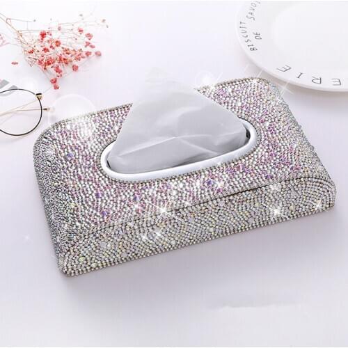 Bling Bling Rhinestone Tissue Box Luxurious Crystals Towel Paper Cover Case Ornaments for Car Home Office