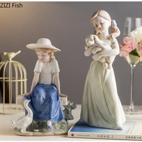 Creative Girl Ceramic Ornaments Family Figure Sculpture Crafts Ceramics Figurines Home Desktop Furnishings Art Decor Accessories