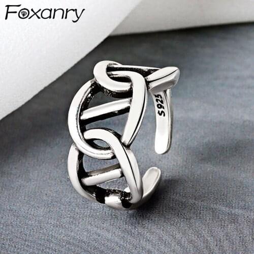 Evimi 925 Sterling Silver Trendy Rings for Women Creative Simple Hollow Geometric Handmade Elegant Party Jewelry Gifts
