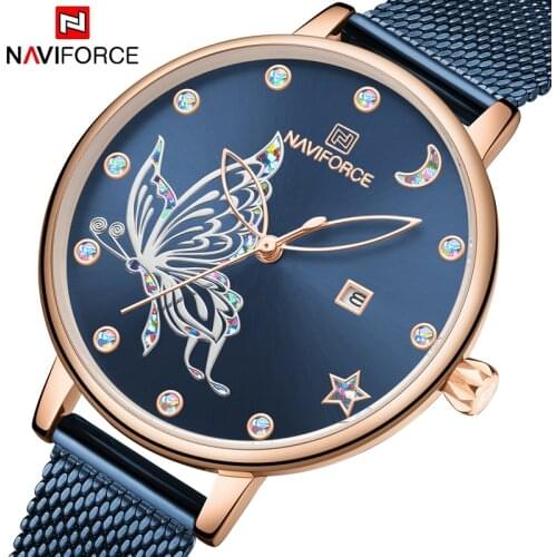 NAVIFORCE Women Watches Luxury Brand reloj Butterfly Watch Fashion Quartz Ladies Mesh Stainless Steel Waterproof Gift reloj muje