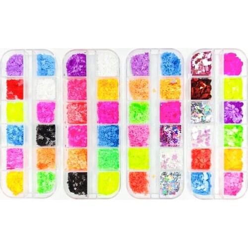 1Box Nail Art Neon Glitter Slices Butterfly/Maple Leaf/Star Multishapes Holographic Nail Art Glitter Flakes Conffeti Glitter