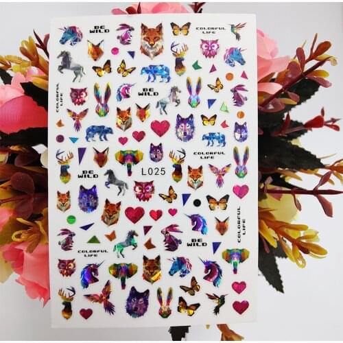 New 3D Nail Stickers Colorful Animal Wolf Owl Rabbit Nail Art Decorations Sliders Foil Manicure Accessories Stickers for Nails