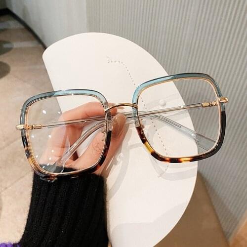Oversized Square Blue Light Blocking Glasses Computer Protection Myopia Optical Glasses Frame Patckwork Amber Clear Eyeglasses