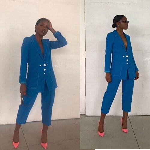 Soild Color Casual Oversized Women Suits Customized Blazer Trousers Long Sleeve Jacket Loose Coats 2 Pieces