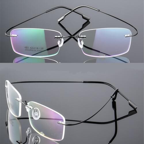 Flexible Memory Metal Rimless Eyeglasses Frame for oculos de grau Glasses Optical Frame Titanium Alloy Men Ultralight