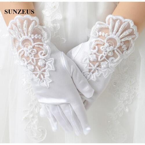 Dress Gloves For Girls Wrist Length Finger White Satin Children Gloves For Wedding Bridal Gloves BV-013