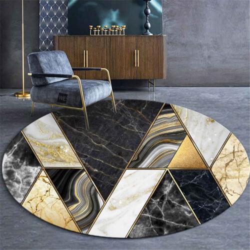 Luxury Marble Round Carpet Bedroom Living Room Center Table Rug Washble Non-slip Floor Protector For Chair Bedside Mat Modern