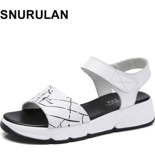 SNURULAN Women Platform sandals shoes Genuine Leather ladies white Flats Sneakers Sandals shoe 2018 summer open toe Fashion foot