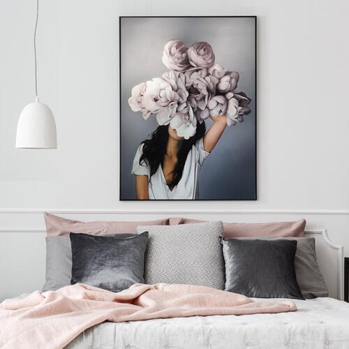 Modern Floral Girl Wall Art Pictures Beauty Canvas Paintings Gallery Posters and Prints Interior for Bedroom Home Decor No Frame