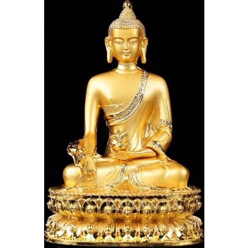 14cm Gold Pating Alloy Metal Medicine/Pharmacist Tibetan Buddhist Buddha Statue Figurines Home Putting Decoration