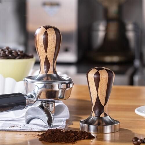 51/58mm Wooden Handle Coffee Tamper Espresso Powder Flat Press Hammer Coffee Tamper Grinder Espresso Barista Tool