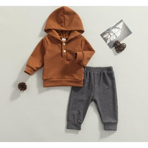 2 Pcs Baby Girls Boys Newborn Solid Color Outfits, Toddler Long Sleeve Hooded Sweatshirt + Trousers 0-3T 2021 New Fashion