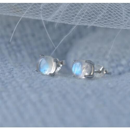925 Sterling Silver Natural Moonstone Round Stud Earring For Women Party Jewelry pendientes Accessories eh1110