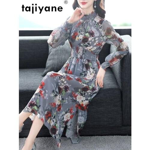 Tajiyane 100% Silk Desses for Women Summer Dress Elegant Womens Clothing Real Silk Woman Dresses Luxury Kobieta Sukienka TN2528