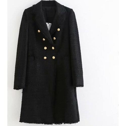 High Quality Spring Winter Womens Warm Button Tweed Coat Mid-length Straight Woolen Coat