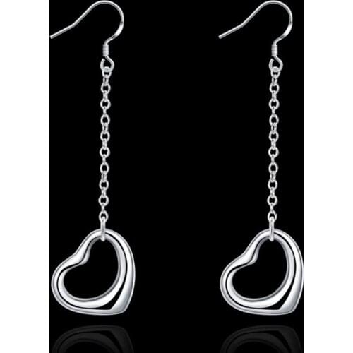 2017 Fashion Silver color heart Long Earrings Womens Jewelry Romantic Style Birthday gift brand hot factory cheap wholesale