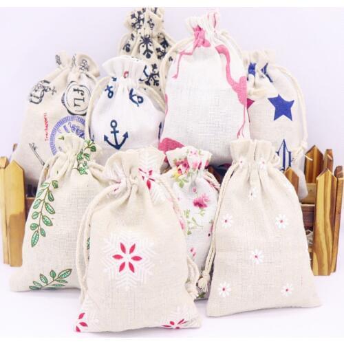 HOT sale 10x14 cm 5 pcs cotton linen fabric dust bag socks/candy /ribbon receive bag home Sundry kids toy storage gift bag
