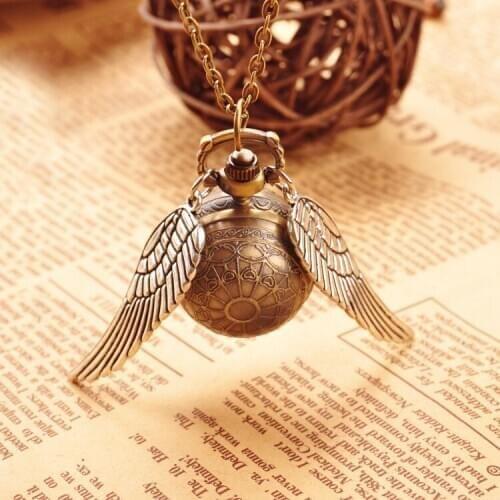 100pcs/lot High Quality Antique Spider Web Ball Quartz Pocket Watch with Wing Necklace Pendant Gift Watch