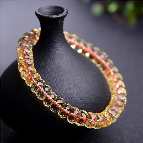 Grade A Natural Citrine Faceted Rondelle Beaded Bracelet Beads 4X5mm 4x6mm Bangle Stretch Jewelry Bracelet Prayer Bracelet BR020
