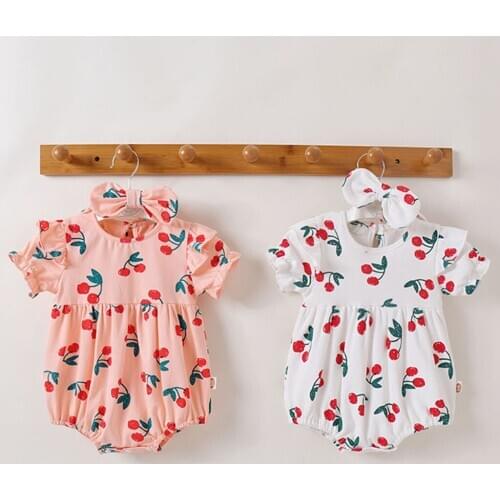 2pcs Newborn Baby Girl Romper Clothes For Girls Newborn Infant Baby Girls Print Ruched Romper Bodysuit Hairband Clothes Outfits