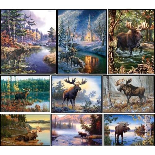 Embroidery Counted Cross Stitch Kits Needlework - Crafts 14 ct DMC Color DIY Arts Handmade Decor - Moose Collection
