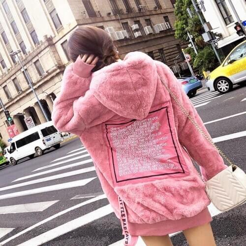 Autumn Winter Coats Sweet Hooded Women Harajuku Loose Casual Warm Hoodies Ladies Fleece Flannel Pullover Female Sweatshirt