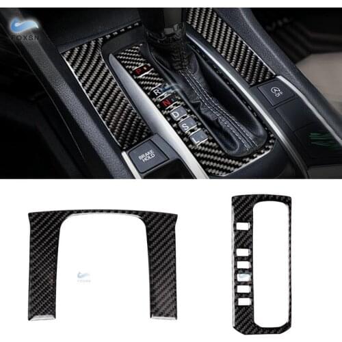 For Honda Civic 10th Gen 2016 2017 2018 2019 Car Carbon Fiber Center Control Gear Shift Panel Switch Button Cover Protector Trim
