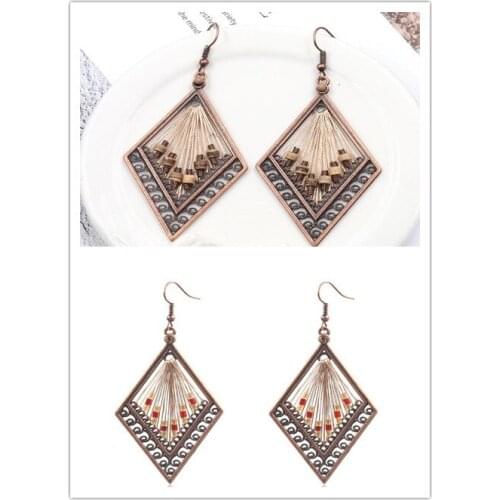 Retro Style Big Size New Alloy Hand knitted/Woven Geometric rhombus Dangle Women Earring Jewelery Gift one pair y1512