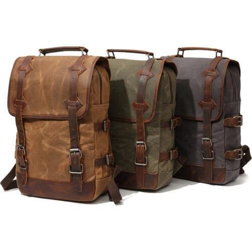 Dropship Large Capacity Canvas Leather Backpacks Teenagers Waterproof School Daypacks Big Wearproof Canvas Rucksacks Vintage