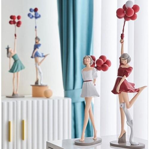 Nordic Resin Balloon Girl Sculpture Ornaments Living Room Bedroom Desktop Character Statues Crafts Home Decoration Accessories
