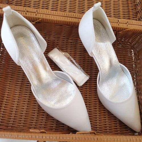 Fashion Femme Shoes Satin Pointed Toe Women Pums Lace Up Bridal Wedding Shoes Ivory Casual Evening/Work Hight Heel