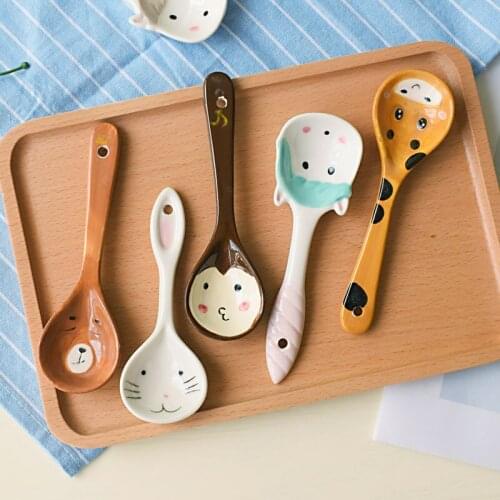 Japanese style childrens ceramic personality cartoon animal drink creative household mixing spoon tableware kitchen accessories