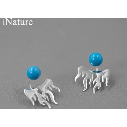 INATURE 925 Sterling Silver Blue Turquoise Fire Flame Drop Earrings for Women Hip Hop Street Jewelry Accessories