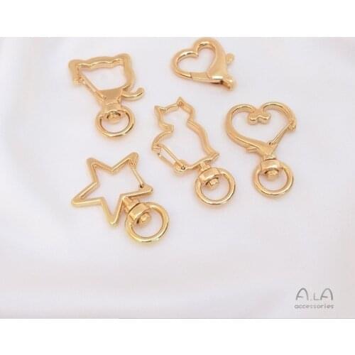 1 Pcs/set 14K Gold Cat Five-Pointed Star Keychain Heart Spring Lobster Buckle DIY Handmade Jewelry Accessories of Making