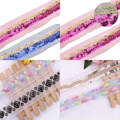 1Yard Sewing Sequins Lace Ribbon for Garments Edge Wrapping Wedding Party Dress Cosplay Clothes Sewing Lace Trims,10Yc18123