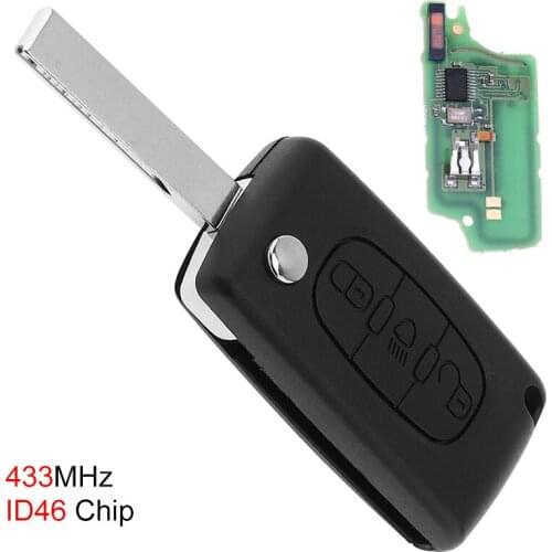 433MHz 3 Buttons Uncut Flip Remote Key Fob with Light Button ID46 Chip HU83 Blade Fit for Citroen C3 C4 C5 Models 2005-2011 Cars