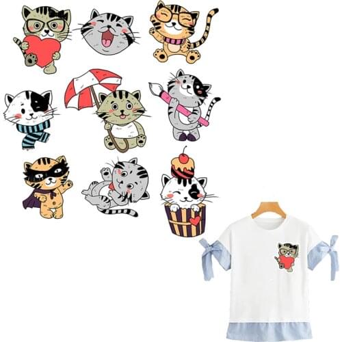 9Pcs/Set Cat Patch Cute Small Cat Stickers Iron On Heat Transfer Fashion Diy Accessory Clothes Appliques On Clothes