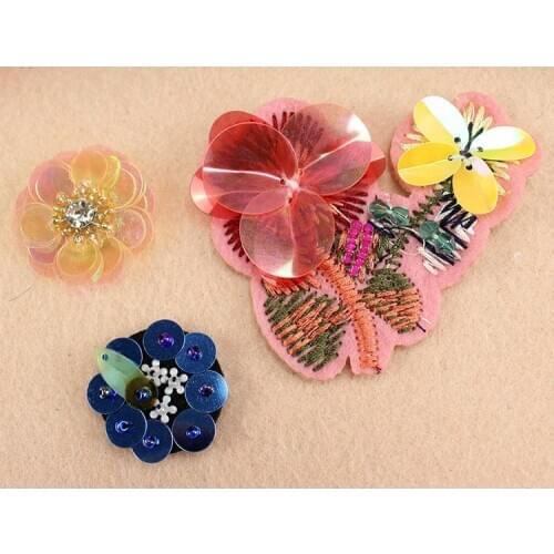 Flower sequin Rhinestones bead brooch patches applique vintage embroidered fabric sew on patch fashion clothing decoration patch